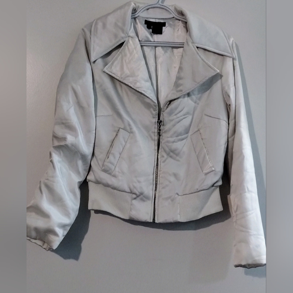 Sheri Bodell White Bomber Jacket Fitted Silhouette